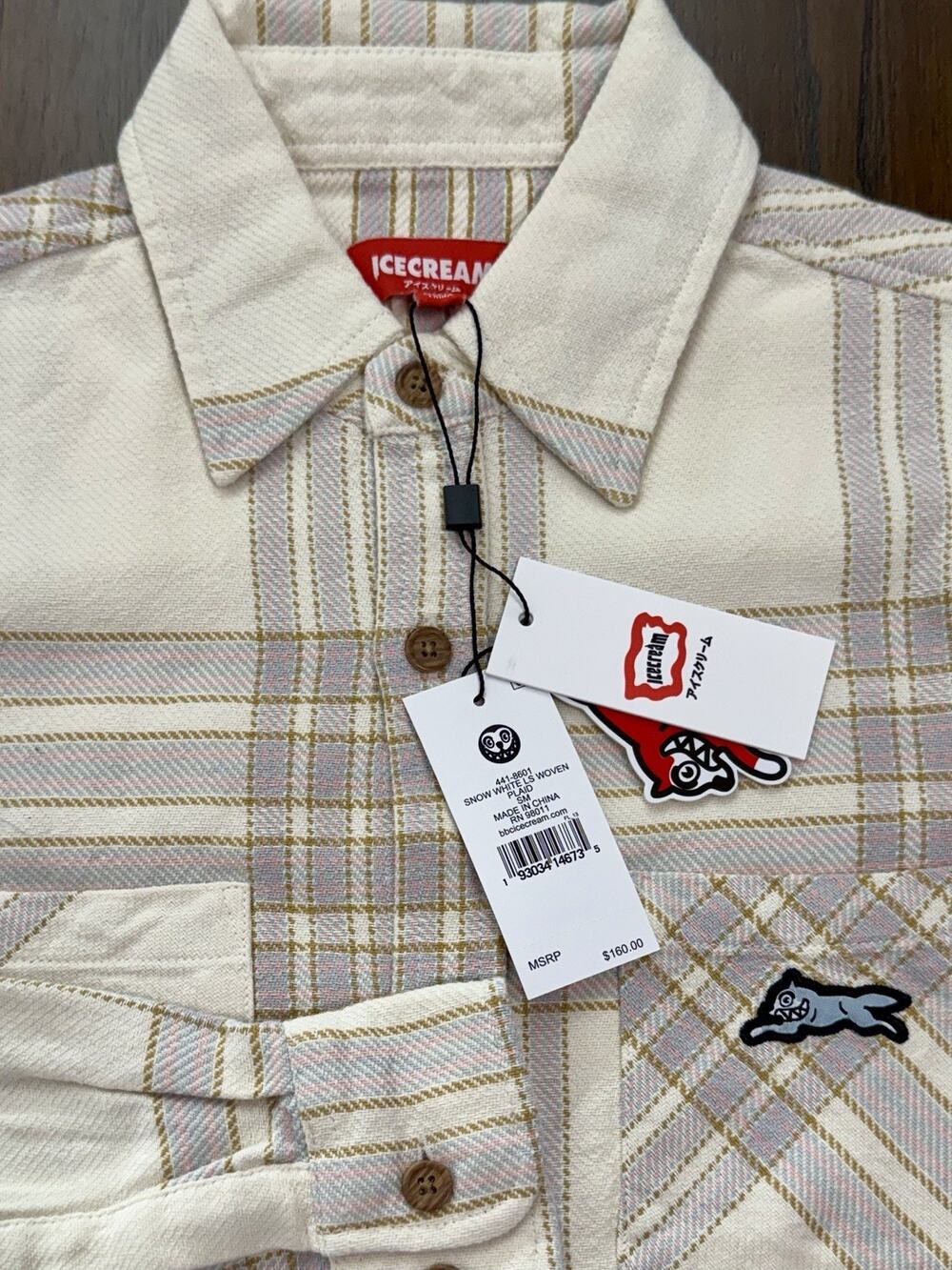 NEW Ice Cream Snow White Plaid Cotton Flannel Button-Up Shirt Men Small NWT $160